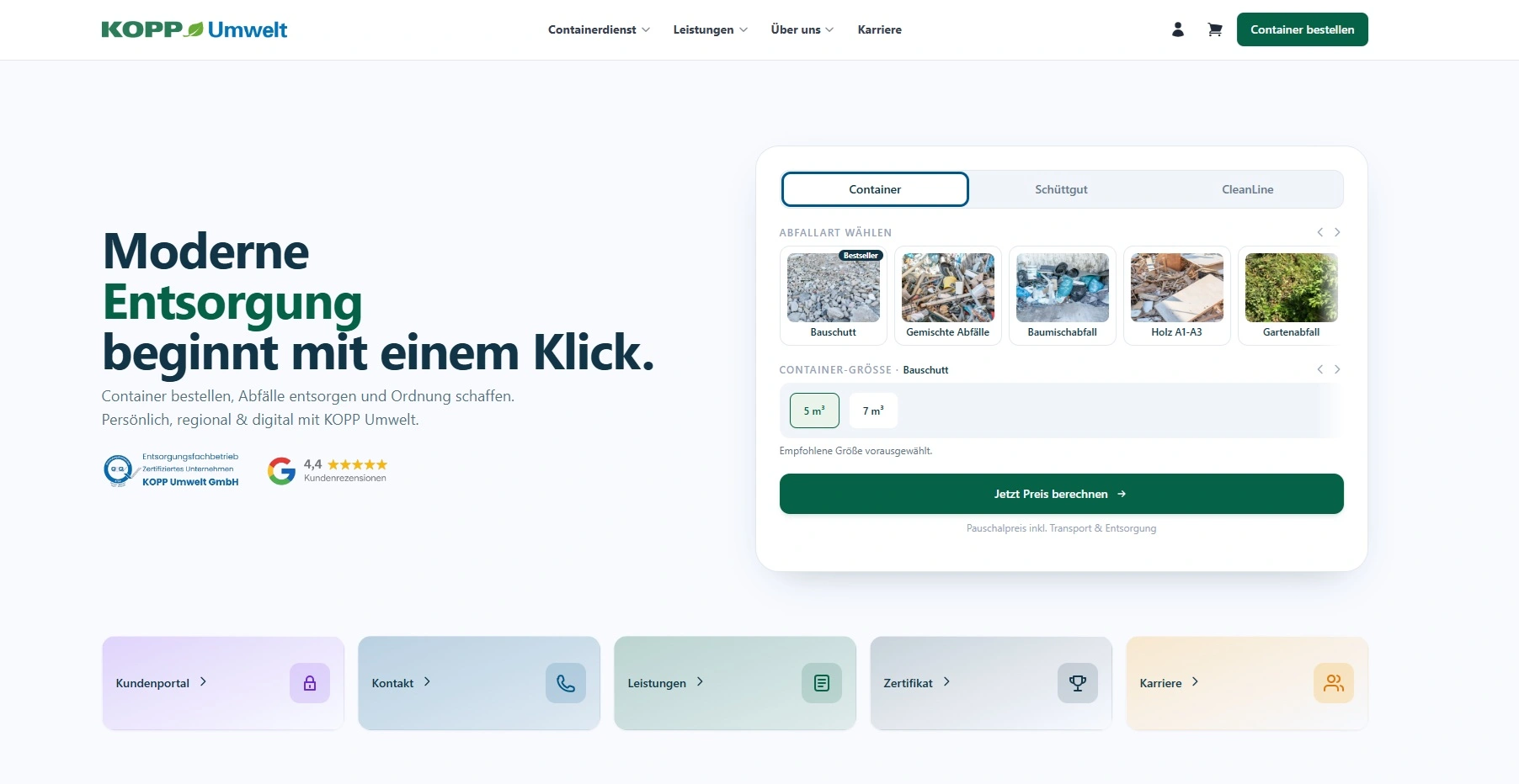 Screenshot der KOPP Umwelt Website
