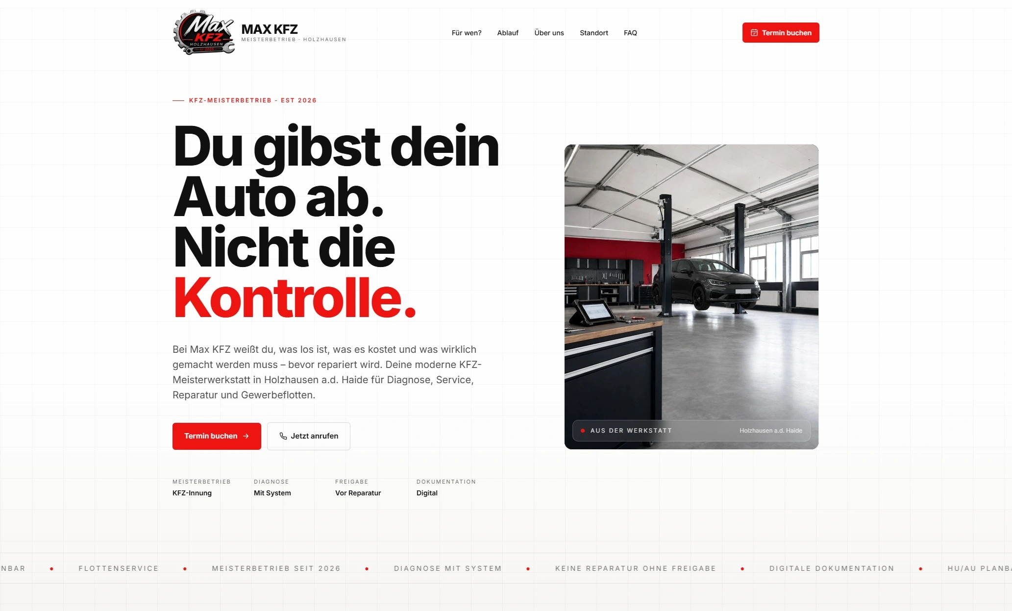 Screenshot der Max KFZ Website